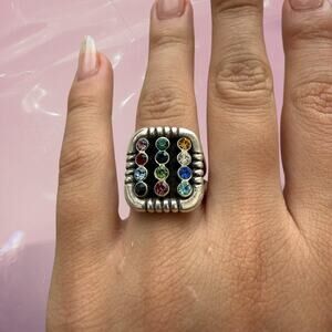 Vintage Y2K boho whimsy Multi-colored rainbow gemstone ring size 6